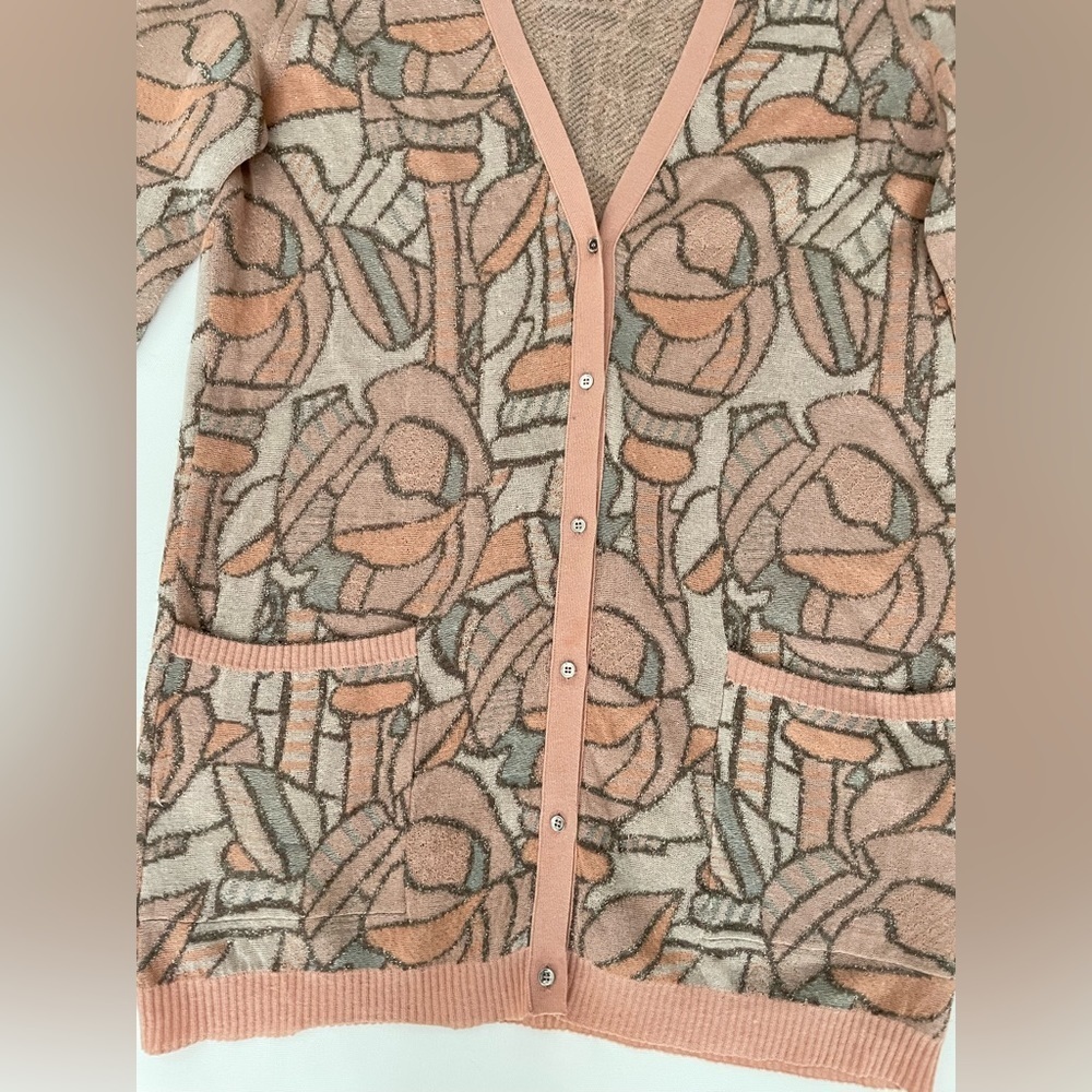 Escada Fantasy Printed floral mosaic stained glass metallic knit cardigan S - Picture 4 of 15